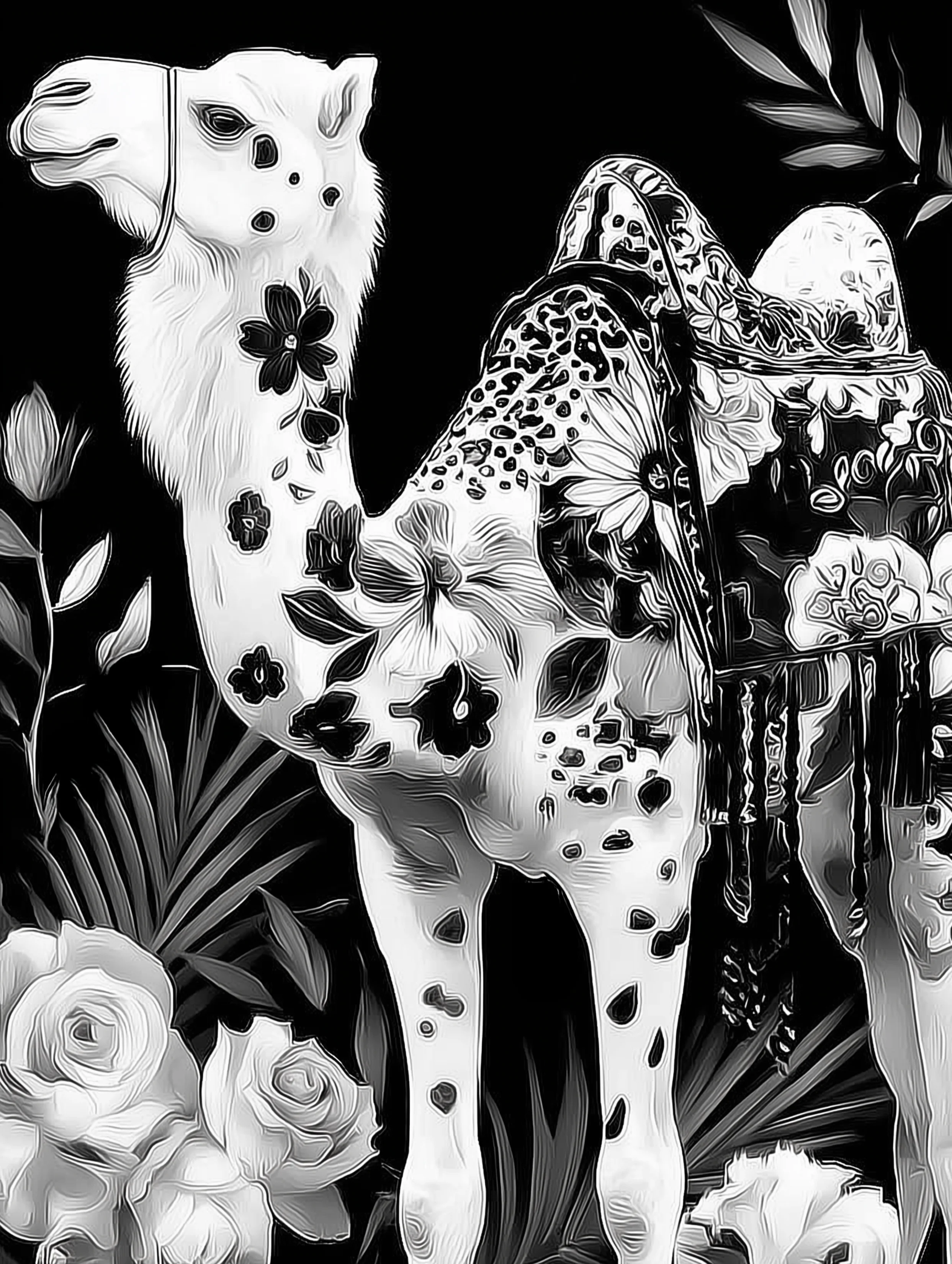 Free printable camel coloring page for adults featuring white beard camel